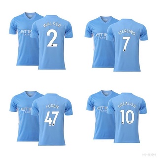 2021-22 เสื้อยืดแขนสั้นทรงหลวมลายทีมแมนเชสเตอร์ซิตี้ฟุตบอล F.C. พลัสไซส์