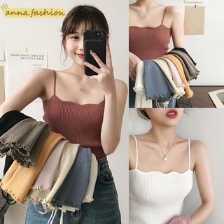 anna🍭762 ✨พร้อมส่ง✨เสื้อสายเดี่ยว ผ้าไหมพรมถัก สไตล์แฟชั่น สุดเซ็กซี่ สวมใส่สบาย 8สี