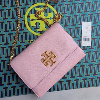 🎀 (สด-ผ่อน) กระเป๋าสะพายสีชมพู Tory Burch 67296 Britten Chain Leather / Surprise Lily