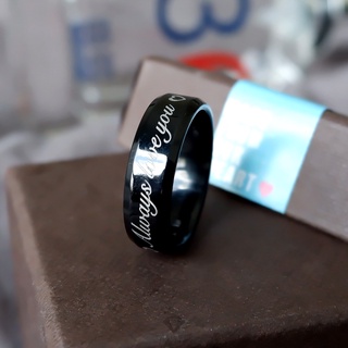 แหวนสแตนเลสแบล๊คไทเทเนี่ยมแท้หน้ากว้าง 6 มิล ขอบมุมตัดสวยงาม ตัวเรือนดำเงา (SL7)