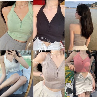Cici(NO.1650)เสื้อไหมพรมคล้องคอเว้าหลังสุดแซ่บ แต่งดีเทลกระดุมหน้า สวยตาหลุด