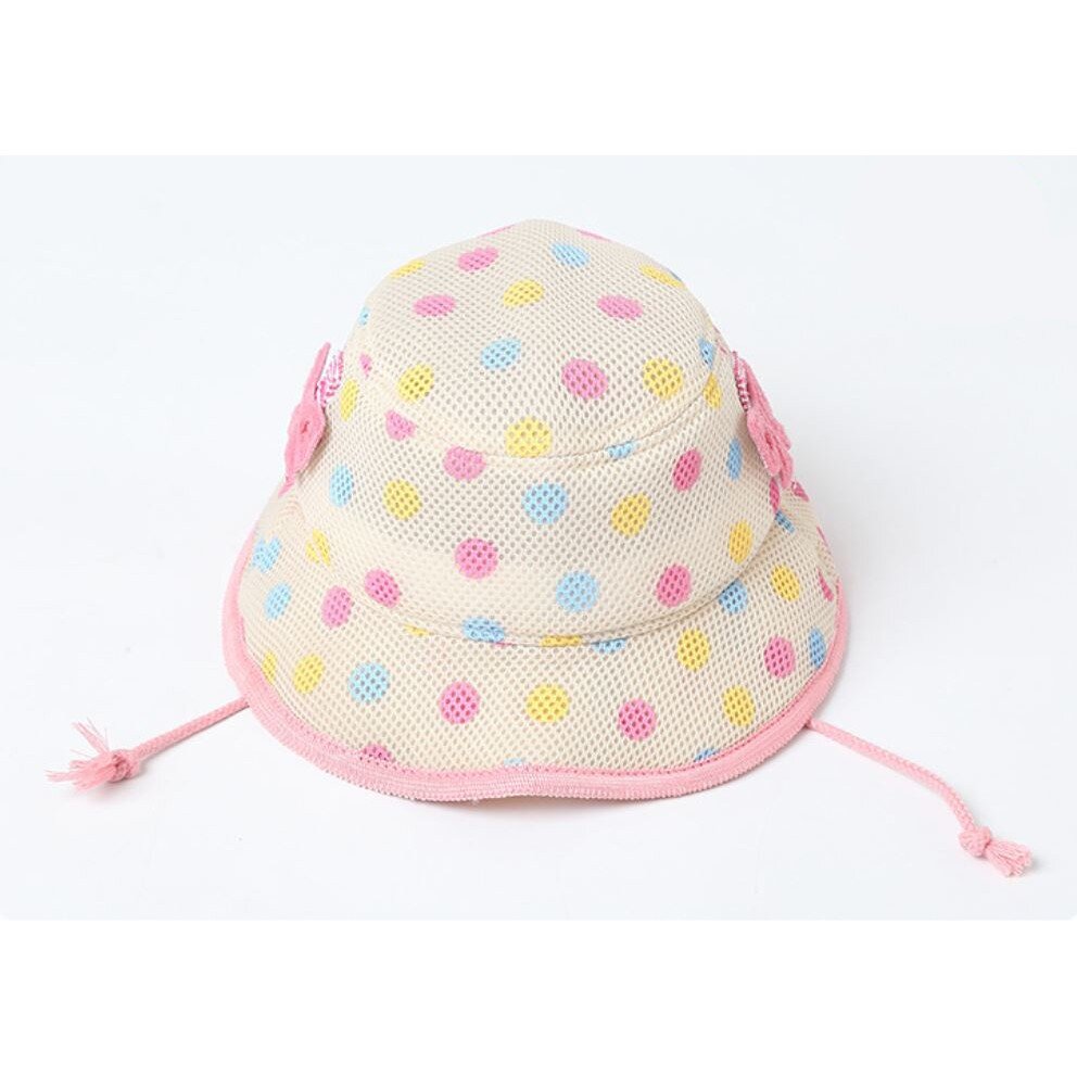 หมวกกันแดดสไตล์ญี่ปุ่น-สำหรับเด็ก-สีชมพูลายจุด