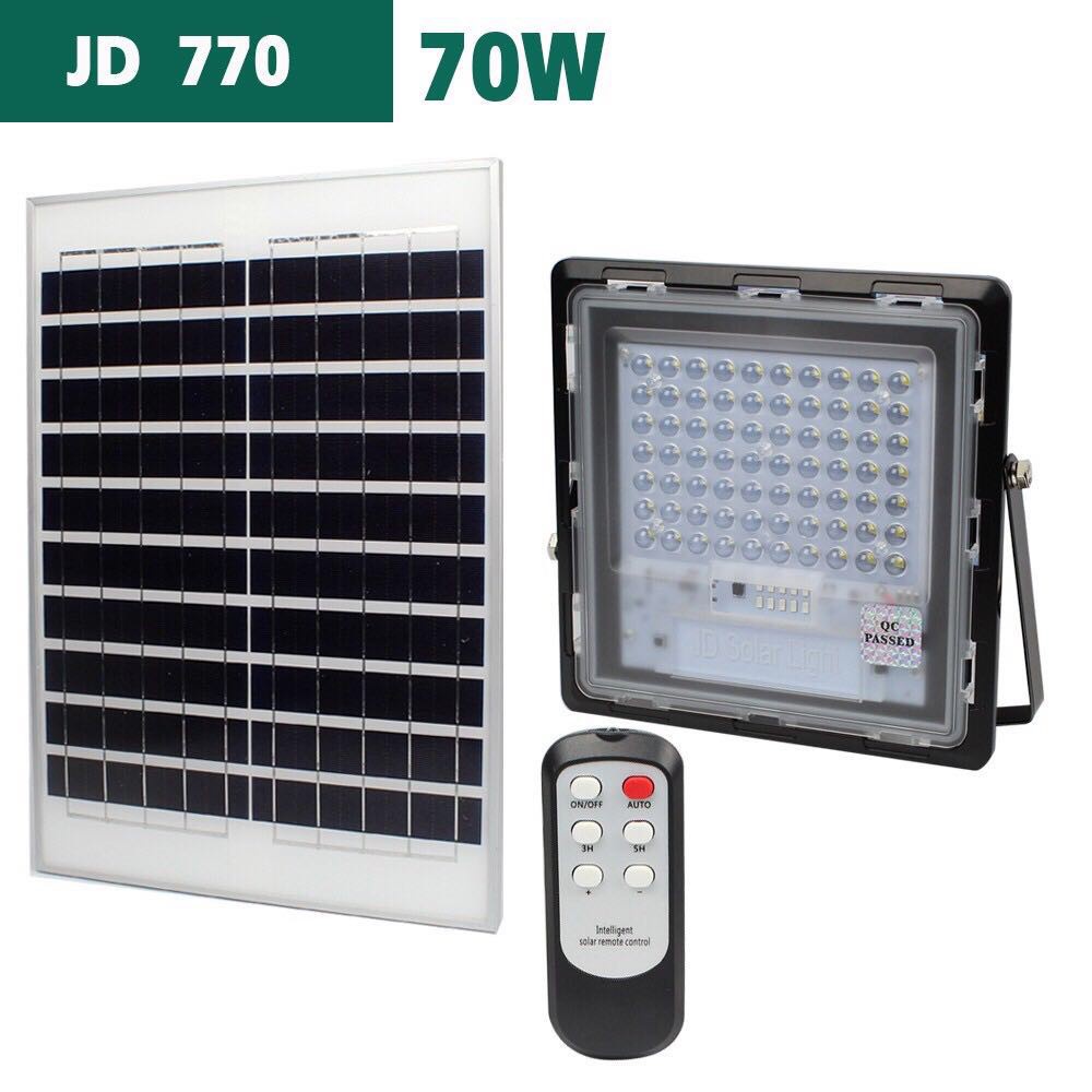 ไฟโซล่าเซลล์-70w-แสงสีขาว-jd-770-โคมไฟสปอร์ตไลท์-รุ่นใหม่-70-smd-พร้อมรีโมท-สว่างมาก-สดใสทั้งคืน