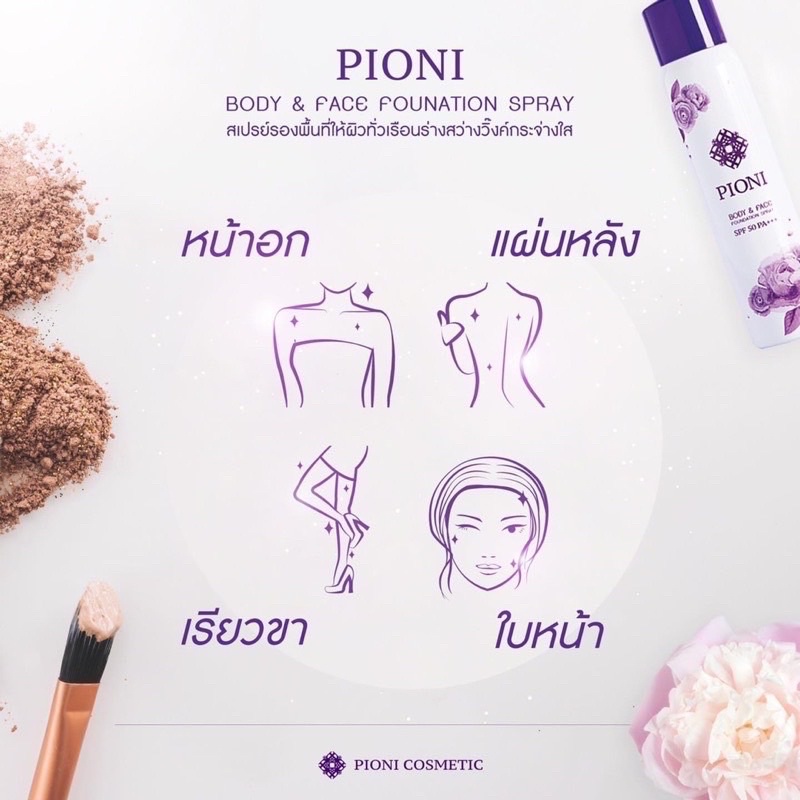 พีโอนี-pioni-สเปรย์รองพื้นเพื่อผิวสวย-ผิวเนียนสวยมั่นใจ-ไม่โป๊ะ-สามารถใช้ได้ทุกสภาพผิว