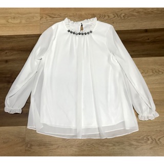 🎀Plus size🎀  เสื้อสีขาว คอประดับคริสตัล มือ 1
