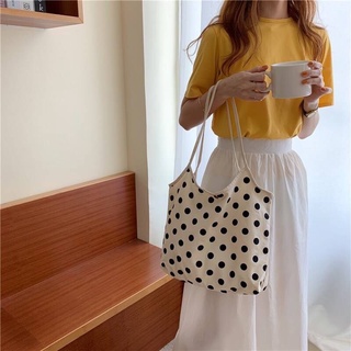 กระเป๋าผ้าทรงถุง ลายจุด | tote bag polka dot