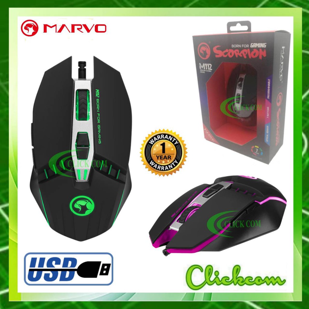 marvo-scorpion-m112-usb-7-colour-led-black-programmable-gaming-mouse