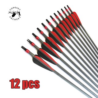 ราคาTOPOINT 12Pcs/lot Spine 350 FULL Carbon Arrow 31 Inches Diameter 7.6 mm for Compound/Recurve Bow and Arrow Archery