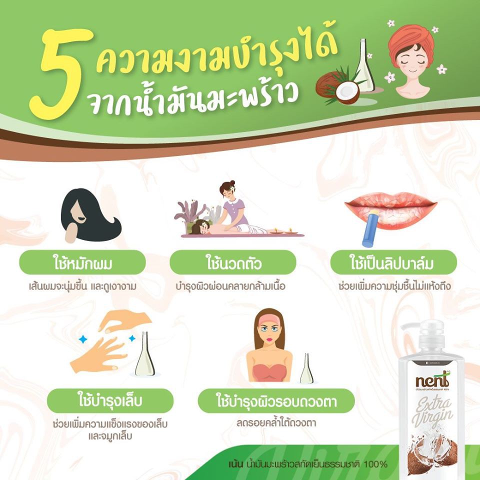 ภาพสินค้าNENT น้ำมันมะพร้าวสกัดเย็น 100% ขนาด 1000 ml. (แบบมีหัวปั้ม) น้ำมันมะพร้าว NENT 1000มล. จากร้าน nongrx บน Shopee ภาพที่ 3