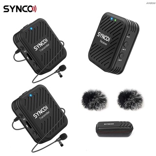 Synco G1(A2) 2.4G ไมโครโฟนไร้สายพร้อมตัวรับสัญญาณ 1 ตัวรับสัญญาณ &amp; 2 ตัวส่งสัญญาณ &amp; 2 Lavalier ไมโครโฟน 50ม.Range 3.5มม.ปลั๊กสําหรับสมาร์ทโฟนกล้องวีดีโอ