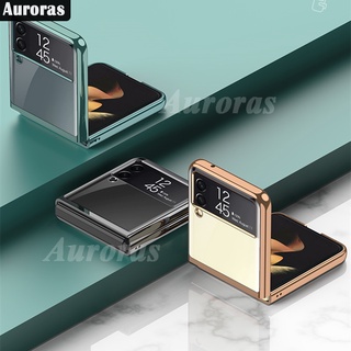 เคส Auroras For Samsung Galaxy Z Flip3 Z Fold3 Case Hard Transparent Plating Phone Cover for Samsung Galaxy Z Flip 3 Casing Antioxidant Clear Housing Shell เคสโทรศัพท์
