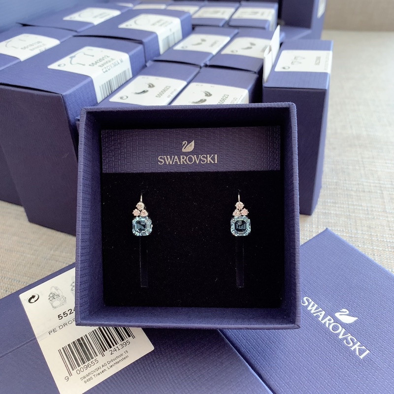 ต่างหู-ตุ้มหูswarovski-sparkling-pierced-earrings-aqua-rhodium-plated