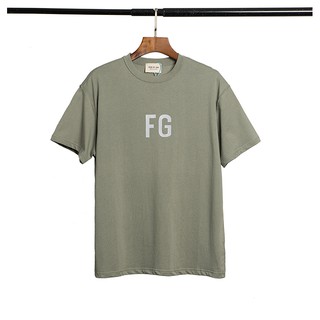 F O G ใหม่หลวมและอุดมไปด้วย 3M จดหมายสะท้อนแสงฝ้ายแขนสั้นเสื้อยืด
