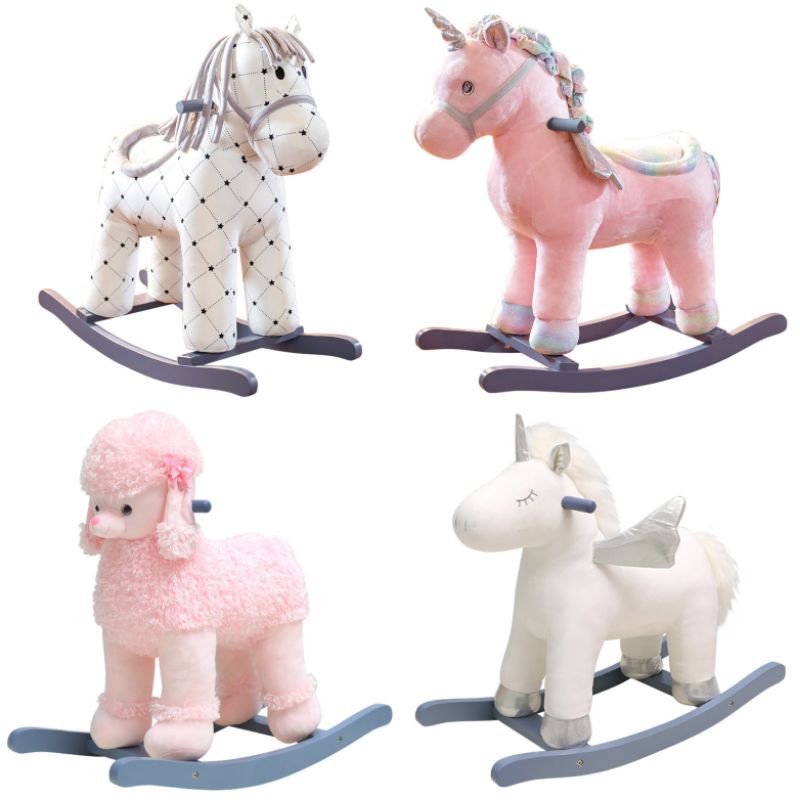 ภาพหน้าปกสินค้าnh - ตุ๊กตาม้าโยก ม้าโยกไม้ ม้าโยกยูนิคอร์น ม้าไม้ น่ารัก กดหูส่งเสียงร้องได้ ขนนุ่มนิ่ม สีสันสดใส จากร้าน babyinstyle บน Shopee
