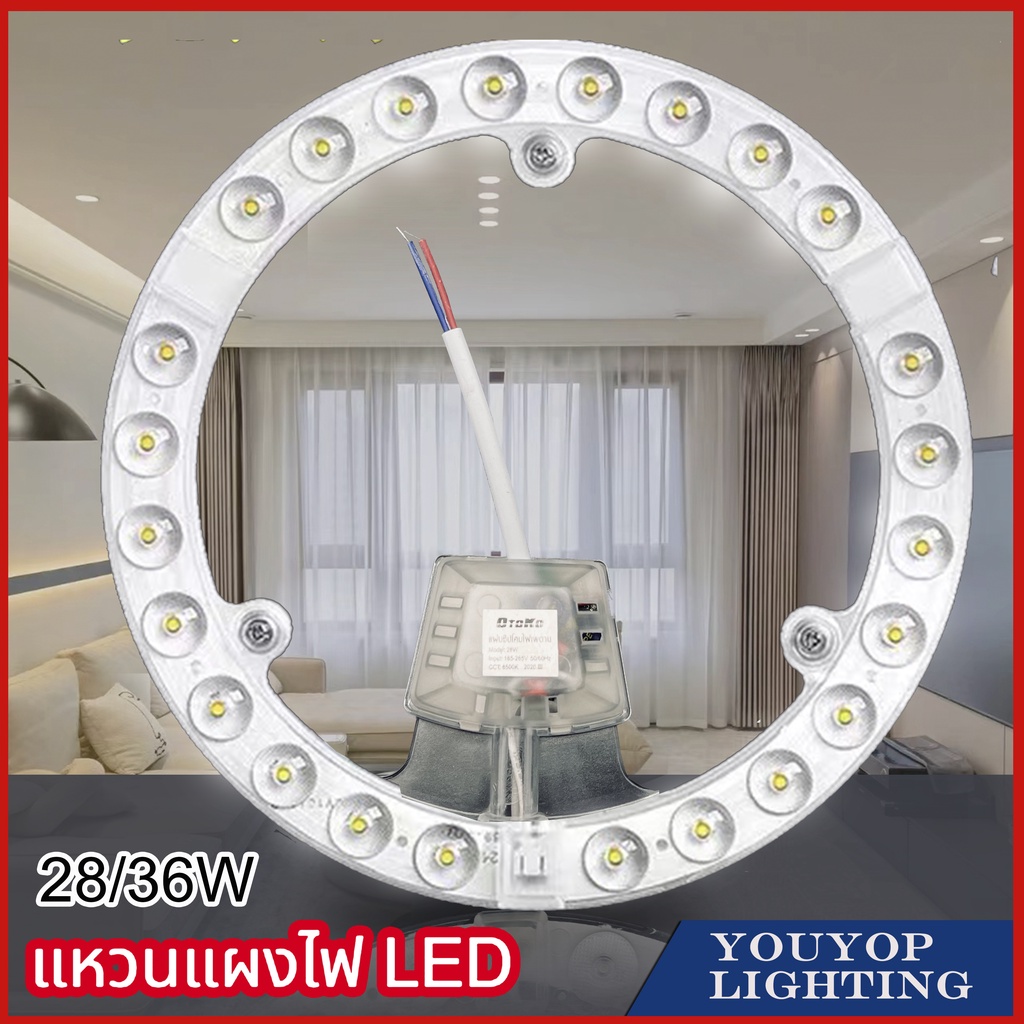 แผงไฟ-led-แผ่นชิป-28w-36w-แผงไฟแม่เหล็ก-แผ่นชิปเพดาน-ไฟเพดาน-วงจรแอลอีดีกลม-แสงสีขาว-รุ่นถนอมสายตาทรงกลมช่วยกระจายแสงดี