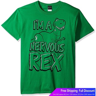 เสื้อยืดผ้าฝ้ายพิมพ์ลายดิสนีย์ร์ตูนพิมพ์ฤดูร้อน ย์เสื้อยืด Disney Mens Toy Story Nervous Rex Graphic T-Shirt Disney Men