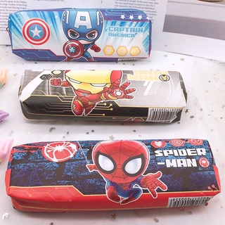 กระเป๋าดินสอ กล่องดินสอ ลายการ์ตูน กัปตันอเมริกา สไปเดอร์แมน ความจุขนาดใหญ่ Creative Superhero Spiderman Captain America iron Man Cute Pencil Case Office School Kawaii Pen cases Gifts for Kids Stationery Bag
