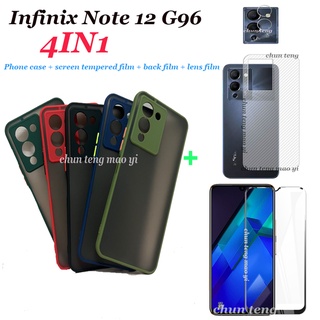 (4 In 1) เคสโทรศัพท์มือถือกระจกนิรภัย กันรอยหน้าจอ ฟิล์มเลนส์ ฟิล์มด้านหลัง เป็นมิตรกับผิวหนัง สําหรับ Infinix Note 12 G96 Note 11S Note 10 Pro