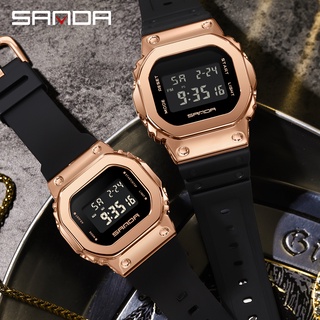 Sanda นาฬิกาข้อมืออิเล็กทรอนิกส์ มีไฟ LED แบรนด์หรู แฟชั่นคู่รัก สไตล์สปอร์ต กันน้ํา