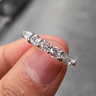 S925 Sterling Silver แหวนเพทายแฟชั่นสําหรับผู้หญิง