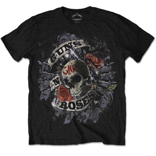 [S-5XL] เสื้อยืด ผ้าฝ้าย พิมพ์ลาย Guns n Roses Skull and Pistols Slash Rock Licensed สําหรับผู้ชาย