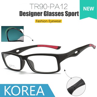Korea แว่นตา ทรงสปอร์ต รุ่น 18166 C-2 สีดำด้านตัดแดง วัสดุ TR-90 เบาและยืดหยุ่นได้