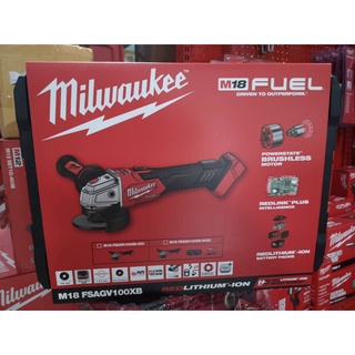 Milwaukee M18 FSAGV100XB-0X0 เครื่องเจียร 4″ ไร้สาย 18 โวลต์ ปรับความเร็วรอบได้ ระบบเบรค​ (เครื่องเปล่า)​