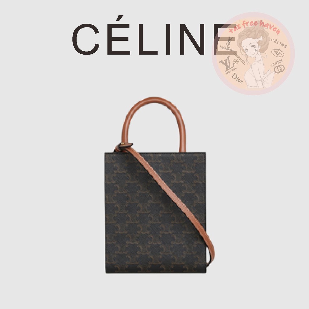 ราคาต่ำสุดของ-shopee-ของแท้-100-celine-แบรนด์ใหม่-cabas-กระเป๋าถือขนาดเล็กพิมพ์โลโก้แนวตั้ง