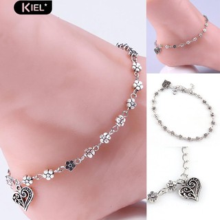 ราคา💍Retro Alloy Flower Bead Chain Anklet Barefoot Sandal Beach Ankle Bracelet