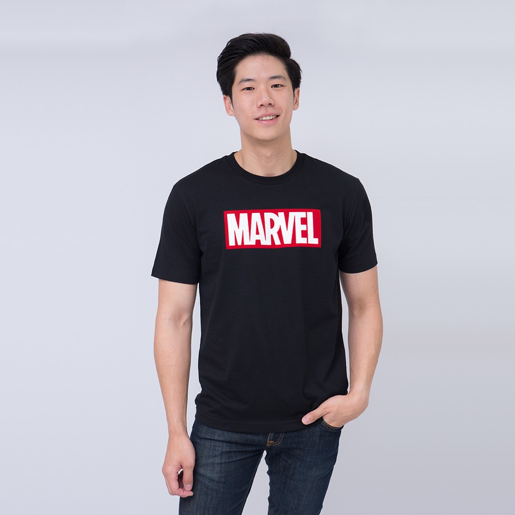 เสื้อยืดครอป-marvel-men-logo-t-shirt-flock-print-เสื้อมาร์เวลผู้ชายพิมพ์กำมะหยี่-สินค้าลิขสิทธ์แท้100-characters