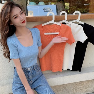 🔥🔥(พร้อมส่ง‼️)🔥🔥เสื้อไหมพรมคอเหลี่ยม ผ้าร่องเล็ก No.70