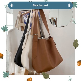 baglover🌻[พร้อมส่ง]กระเป๋าสะพาย Mocha set มี3สี แถมใบเล็กด้วยค่า