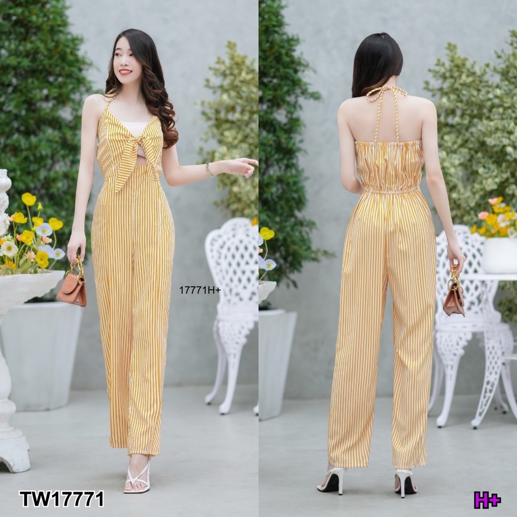 ak-17771-jumpsuit-จั้มสูทผูกอกผ้าลายริ้ว