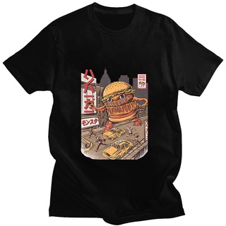 De32wew632 เสื้อยืดแขนสั้นลําลอง ผ้าฝ้าย พิมพ์ลายมอนสเตอร์ Burgerzilla ทรงหลวม สไตล์ฮิปฮอป คลาสสิก POI32SDF39021