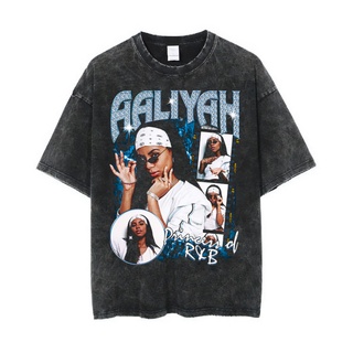 เสื้อยืดโอเวอร์ไซส์Psycho เสื้อยืดโอเวอร์ไซซ์ พิมพ์ลาย Crucify Aaliyah Queen of R&amp;B | หินล้างทําความสะอาด | เสื้อเชิ้ต A