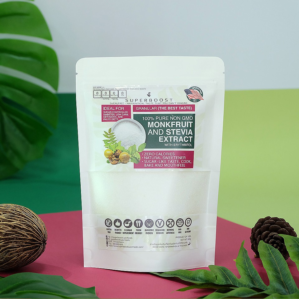 ภาพหน้าปกสินค้าสตีเวีย หล่อฮั้งก๊วย อิริท ธรรมชาติ100% (Stevia x Monkfruit) นำเข้าจากอเมริกา ตราSuperboost Superfood คีโต เบาหวานทานได้