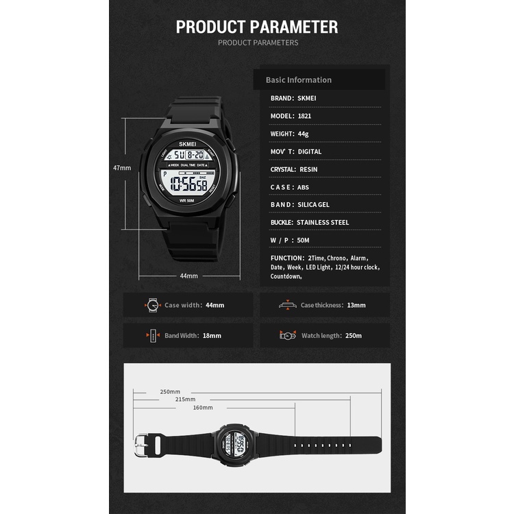 skmei-1821-ใหม่-นาฬิกาข้อมือดิจิทัล-มีไฟ-led-กันน้ํา-50-เมตร-สําหรับผู้ชาย