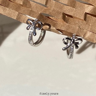 finely.yours 925 Stering Silver Jewelry| ต่างหูห่วงเงินแท้ ประดับพลอย รูปโบ ribbon // Ribbon Hoop Earrings