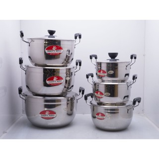 หม้อชุดสแตนเลส 6 ใบ16-26 cm SCP-6 ตรา Happy Bird (6Pcs stainless steel 16-26 cm pot set)