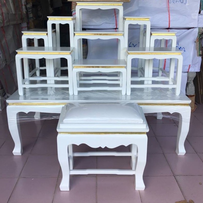 ภาพสินค้า: โต๊ะกราบ สีขาวขอบทอง ไม้ทุเรียน จากร้าน dhammabanlang บน Shopee ภาพที่ 7