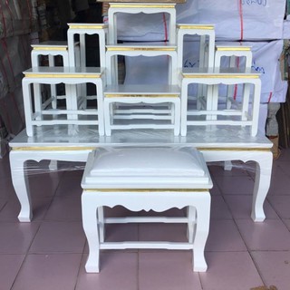 ภาพขนาดย่อของภาพหน้าปกสินค้า: โต๊ะกราบ สีขาวขอบทอง ไม้ทุเรียน จากร้าน dhammabanlang บน Shopee ภาพที่ 7