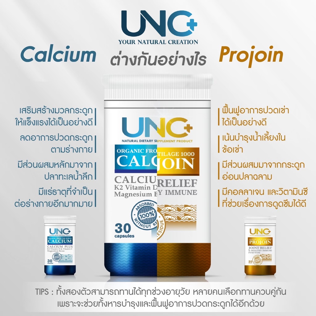 ภาพสินค้า( ส่งฟรีทุกวัน ) UNC Calcium + UNC Projoin คู่เด็ด  บำรุงกระดูกและไขข้อ ( 1 กล่อง 30 แคปซูล ) จากร้าน cntyaowarach บน Shopee ภาพที่ 2