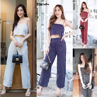 **ติดตามร้านลด 20 บ.**แชทถามก่อนโอน**TW7381   Set 2 ชิ้น เสื้อสายเดี่ยวลายริ้ว เนื้อผ้า 4way ยางสม้อคหลัง