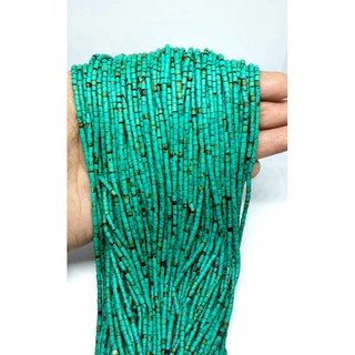 หินเทอร์ควอยส์ สีเขียว 1 เส้น ขนาด 2 มม. 12.5 นิ้ว อะไหล่ร้อยเครื่องประดับ Green Turquoise Tube Seed Beads