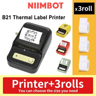 【ป้ายม้วน 3 ม้วน】Niimbot B21 เครื่องพิมพ์ฉลากความร้อนไร้สายบลูทูธแบบพกพาเครื่องพิมพ์ผู้ผลิตซูเปอร์มาร์