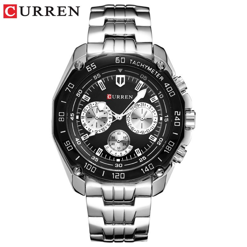 CURREN 8077 Full Stainless Steel Band Watches For Men Fashion Army Military Quartz Mens Watch Sport Wristwatch Male Cloc