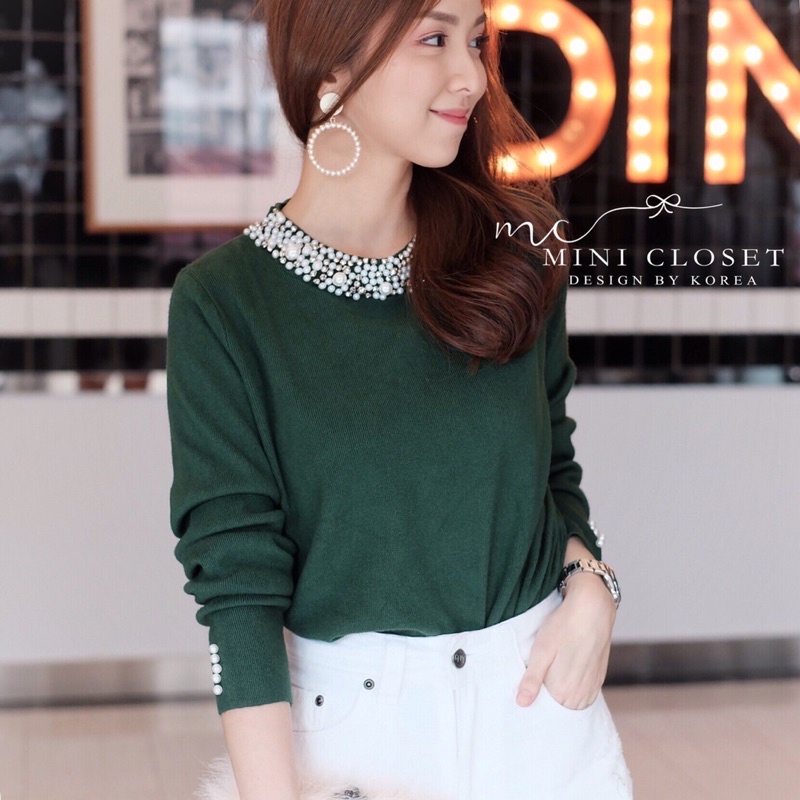 เสื้อไหมพรม-เสื้อใส่ทำงาน-เสื้อสีเขียว-minicloset