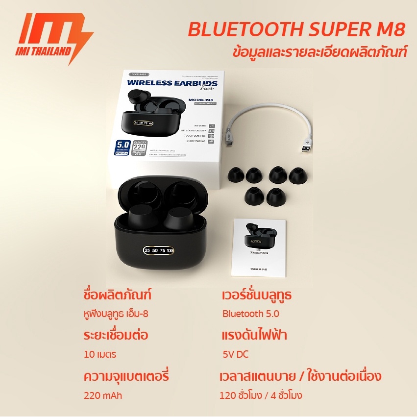 ภาพหน้าปกสินค้าIMI หูฟังไร้สาย รุ่น M8 Super เสียงสเตอริโอ Wireless Bluetooth 5.0 True wireless หูฟังบลูทูธไร้สาย จากร้าน imi_official_store บน Shopee