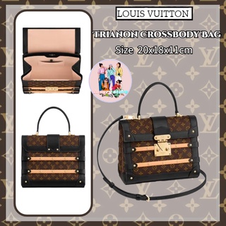 ✨หลุยส์ วิตตองLOUIS VUITTON Trianon เคลือบผ้าใบหัวเข็มขัดทองคลาสสิกสายตายาวมือถือไหล่ Messenger กระเป๋ากรณีองค์ประกอบผู้