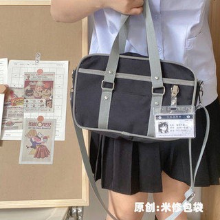 jk เครื่องแบบ JK เครื่องแบบแพคเกจกระเป๋านักเรียนหญิงญี่ปุ่นผ้าใบวิทยาเขตกระเป๋าสะพายกระเป๋าโลลิต้าสีทึบกระเป๋า Messenger